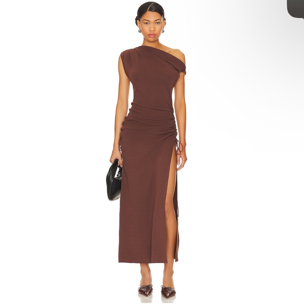 Elegant Brown One-Shoulder Dress